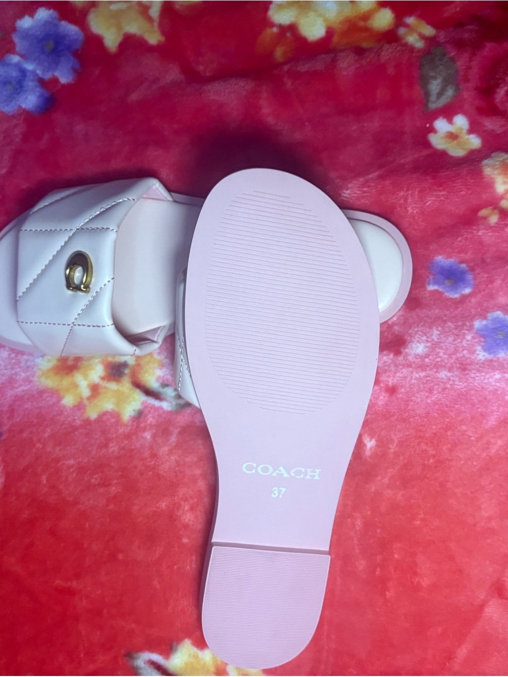 Coach Quilted Light Pink Slide Mules with Gold Accent